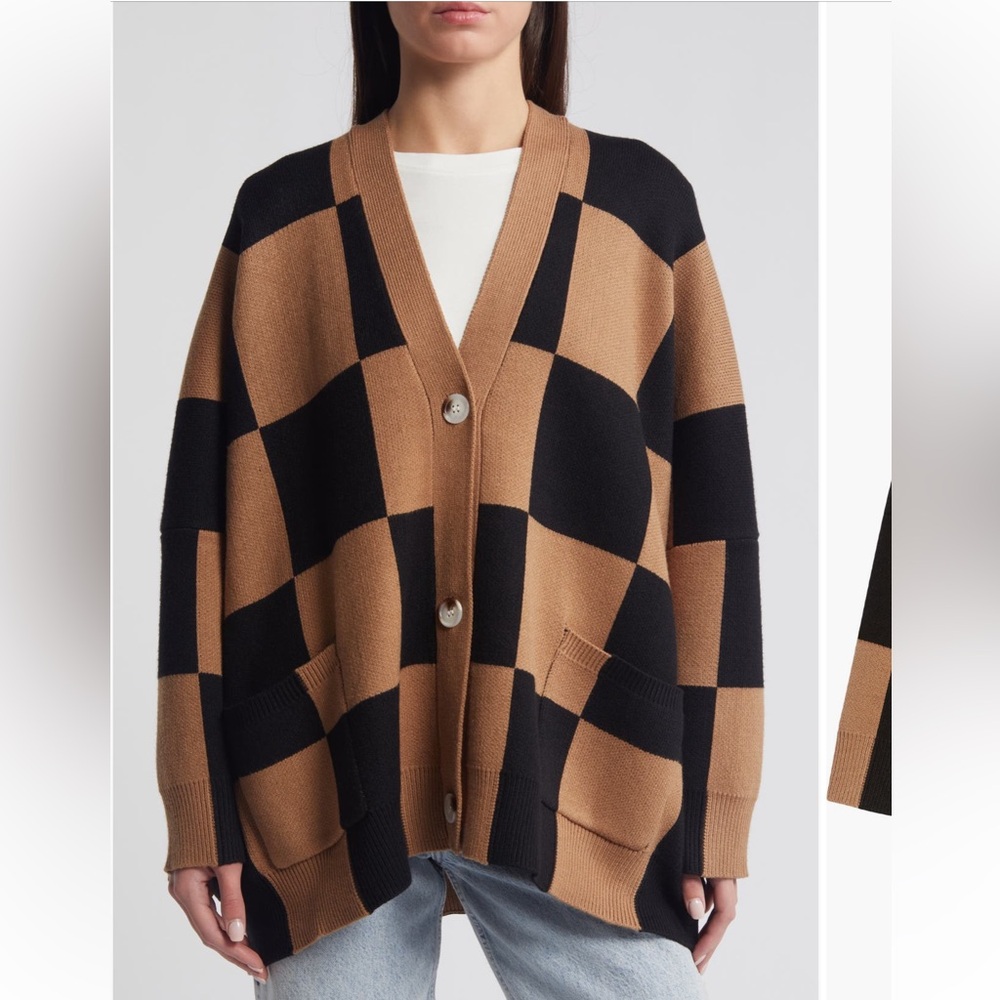 Dressed in LALA Black and Tan Checkerboard Button Cardigan